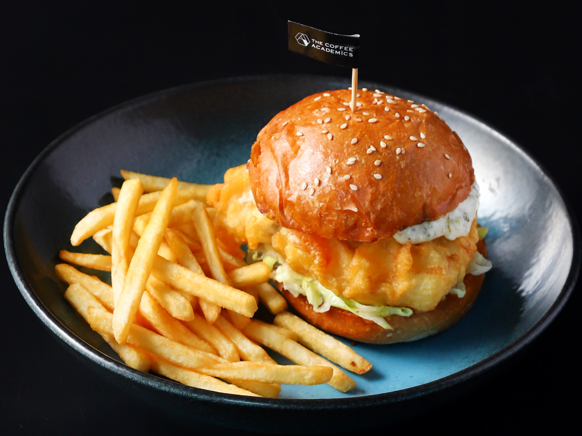 Fish Brioche Burger Tartar Sauce and French Fries